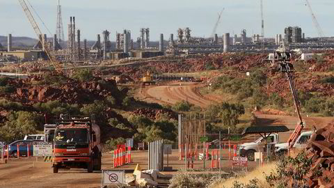 Bildet viser inngangen til naturgassfabrikken Woodside Petroleums Pluto nord i vestre Australia. Foto: Greg Wood/AFP Photo/NTB Scanpix