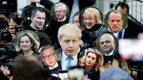 Boris Johnson (i midten) er langt ifra den eneste som kan erstatte Theresa May som partileder for de konservative – og statsminister.