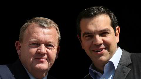 Brexit var tema da statsminister Aleksis Tsipras (til høyre) møtte sin danske kollega Lars Lokke Rasmussen i Aten.