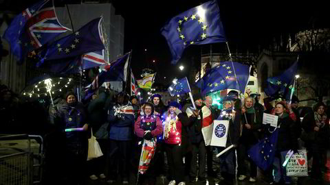 Brexit-motstandere protesterte i London tirsdag kveld.
