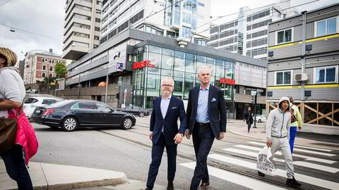 House of Oslo skal rives og bygges opp igjen i ny drakt. Truls Nergaard leder for Eiendom i Storebrand Kapitalforvaltning (til Høyre) og Gunnar Bøyum, administrerende direktør Aspelin Ramm.