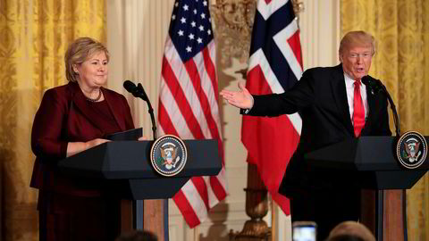 Statsminister Erna Solberg (H) besøkte USAs president Donald Trump i Det hvite hus i fjor.