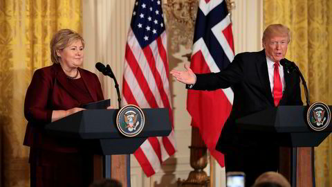 Statsminister Erna Solberg (H) besøkte USAs president Donald Trump i Det hvite hus i fjor.