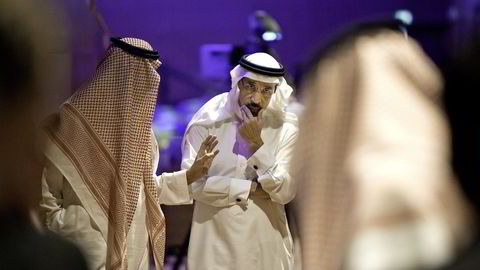 Saudi-Arabias oljeminister Khalid Ali Al-Falih, her avbildet under en oljekonferanse mens han fortsatt var toppsjef i det statlige oljeselskapet Saudi Aramco. Foto: