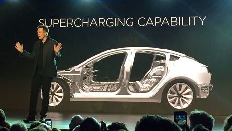 Tesla-sjef Elon Musk, her under avdukingen av Model 3. Foto: AP Photo/Justin Prichard