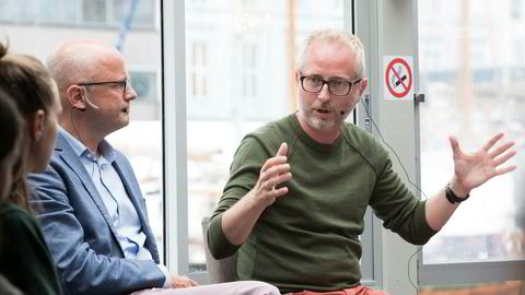 Vidar Helgesen (t.v.) og Bård Vegar Solhjell i debatt om miljøet under Arendalsuka i fjor.