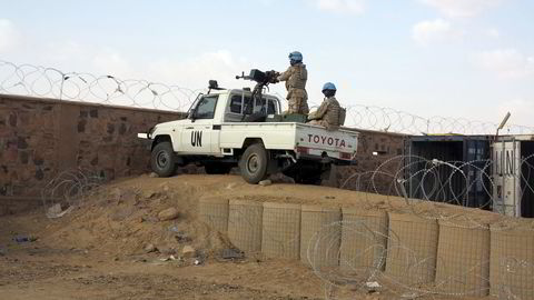 Fredsbevarende styrker holder vakt ved MINUSMA-basen i Kidal i Mali. Foto:
