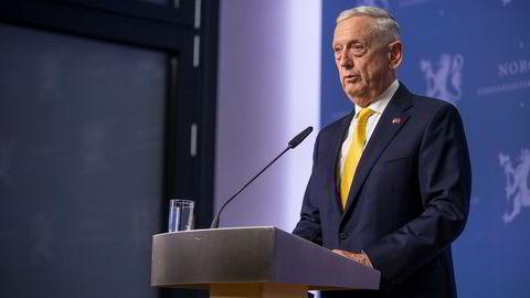 USAs forsvarsminister Jim Mattis under et besøk i Oslo tidligere i år.
