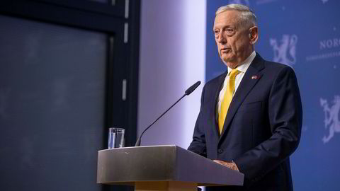 USAs forsvarsminister Jim Mattis under et besøk i Oslo tidligere i år.