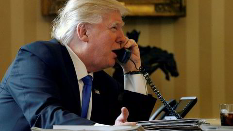 USAs president Donald J. Trump snakket med Russlands president Vladimir Putin på telefonen tirsdag kveld. Bildet er fra en telefonsamtale mellom de to i slutten av januar i år.