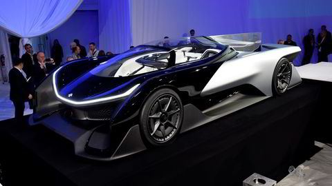 Den nye el-bilen til Faraday Future ble vist frem for første gang på CES-konferansen i Las Vegas mandag. Foto: David Paul/
