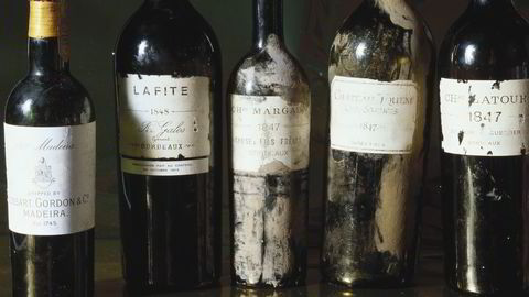 Hvilke årganger som ble servert ved Stortingets åpningsmiddag vites ikke, men slik så flasker med Ch.Margaux og Ch. d´Yquem ut for 150 år siden. Foto: