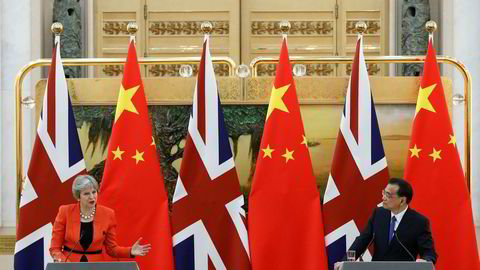 Storbritannias statsminister Theresa May holder pressekonferanse med Kinas statsminister Li Keqiang.