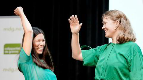 Lan Marie Berg (til venstre) fikk flest personstemmer og «slengere» i Oslo. Her sammen med Une Bastholm under MDGs valgkampåpning i forbindelse med kommunevalget.