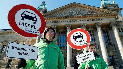 Greenpeace-aktivister demonstrerte for dieselforbud før forbundsdomstolen i Leipzig tirsdag ga grønt lys for å forby dieselbiler i Tyskland.
