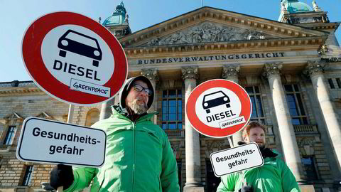 Greenpeace-aktivister demonstrerte for dieselforbud før forbundsdomstolen i Leipzig tirsdag ga grønt lys for å forby dieselbiler i Tyskland.