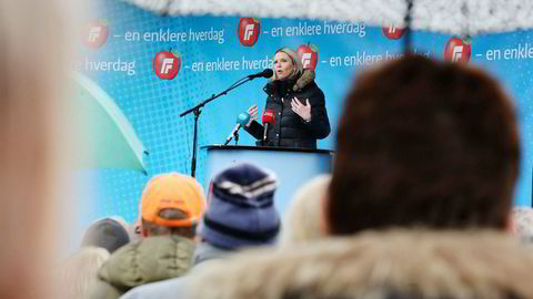 Fremskrittspartiets stortingsrepresentant Sylvi Listhaug er på besøk i Drammen og holdt tale 1. mai.
