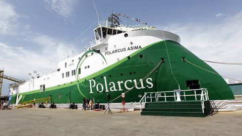 Båten «Polarcus Asima» i Dubai onsdag ettermiddag. Båten er et seismikkfartøy som tilhører Polarcus ltd. Foto: Lise Åserud / Scanpix