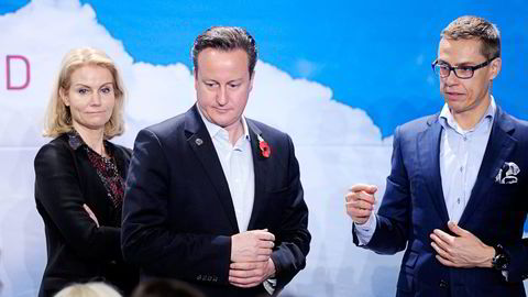 David Cameron (i midten), her med Danmarks statsminister Helle Thorning-Schmidt og Finlands statsminister Alexander Stubb, møtte motbør fra sine åtte nordiske kollegaer under møtene i Finland. Foto: Martti Kainulainen, Reuters/NTB Scanpix
