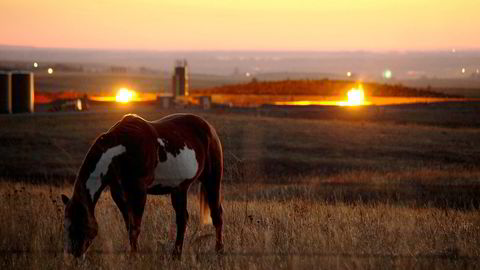 Brenningen av gass på Bakken-feltet i Nord-Dakota lyser opp i natten som en amerikansk millionby. Foto: Ørjan F. Ellingvåg