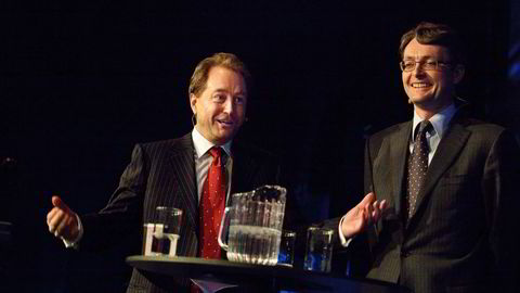 Hovedaksjonær Kjell Inge Røkke og toppsjef Øyvind Eriksen (t.h.)  i Aker. Foto: Gunnar Bløndal