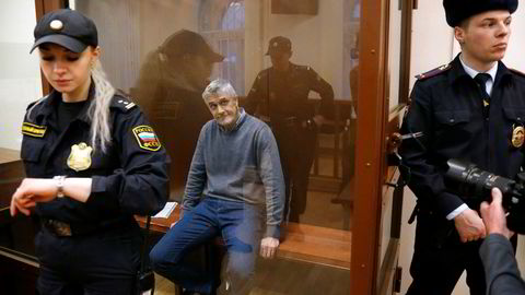 Den amerikanske investoren Michael Calvey under fengslingsmøtet i Moskva rett før helgen, der han ble dømt til å sitte minst to måneder i varetekt.