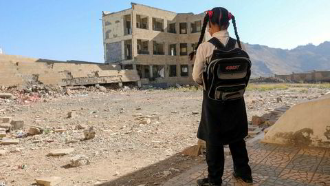 Denne skolen sør i Yemen, i byen Taiz ble skadd i et luftangrep.