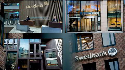 Bankene Nordea, Danske Bank, Handelsbanken og Swedbank. Foto: DN