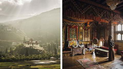 1. Økoturisme i Bhutan. Morgenlys over Parodalen vest i Bhutan. Det hvite palasset er Rinpung Dzong, som ble bygget på 1600-tallet som forsvar mot tibetanerne i nord.
                  2. Bønnerom. Gangtay Palace er et nydelig, gammelt hotell i byen Paro, som huser dette bønnerommet. Gjester kan få nøkkelen hit, men også de vanlige rommene har stemning av det gamle Bhutan