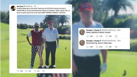 Dagen etter at Muller-rapporten er levert kongressen ønsker President Donald Trump via twitter en god søndag og spiller golf med rosckesjernen Kid Rock.