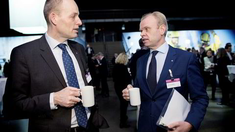 Yaras Torgeir Kvidal (til venstre) og Svein Tore Holsether leverer under forventningene i fjerde kvartal. Her under NHOs årskonferanse tidligere i år.