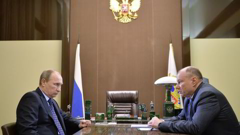 Russlands president Vladimir Putin (til venstre) og Vladimir Potanin under et møte i Sotsji i november ifjor. Foto: Alexei Druzhinin/Ria Novosti/NTB Scanpix