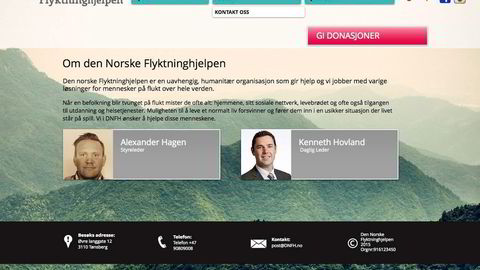 De to mennene fra Nøtterøy, Alexander Hagen og Kenneth Hovland, har opprettet selskapet «Den norske Flyktninghjelpen». Faksimile fra nettsiden.
