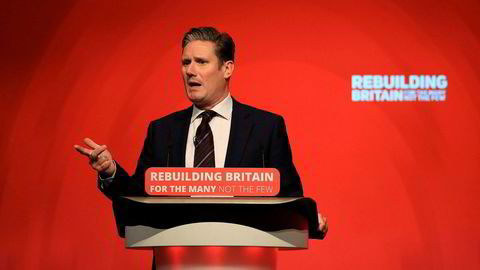 Labours brexit-talsmann Keir Starmer åpner for en ny folkeavstemning om brexit, her på det pågående landsmøtet i partiet i Liverpool.