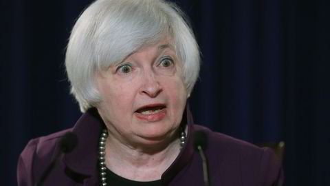 Den amerikanske sentralbanksjefen Janet Yellen under en tidligere pressekonferanse i Fed. Foto: