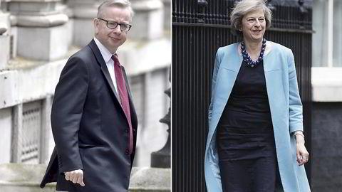 Justisminister Michael Gove og innenriksminister Theresa May er favorittene til å bli den neste stasministeren i Storbritannia. 
                  Foto: Toby Melville/Reuters/NTB Scanpix, Jeff Gilbert