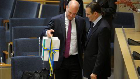 Anders Borg (til høyre) og Fredrik Reinfeldt trekker seg. Foto: Jan Erik Henriksson/
