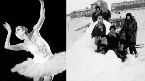 1. Ballerina. Den legendariske ballerinaen Maja Plisetskaja gjorde her som 70-åring en gjesteopptreden i «Svanesjøen» på Bolsjoj-teatret2. Med pelskåpe. Da Maja Plisetskaja (ytterst til høyre) var liten, fikk faren 
                  jobb som konsul på Svalbard. Der tilbragte familien fire år. Senere ble faren henrettet av Stalin-regimet.Foto 1: Grigory Dukor / Reuters / NTB Scanpix 2: Svalbard museum