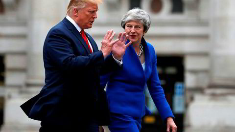 USAs president Donald Trump og britenes statsminister Theresa May i London tirsdag.