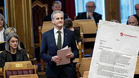 Valgkampledelsen i Ap fikk notatet (innfelt) i juli. Her er Ap-leder Jonas Gahr Støre i Stortinget.