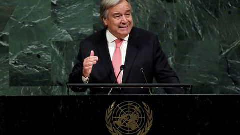 FNs generalsekretær António Guterres under talen han holdt under fjorårets hovedforsamling.