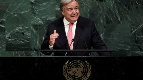 FNs generalsekretær António Guterres under talen han holdt under fjorårets hovedforsamling.