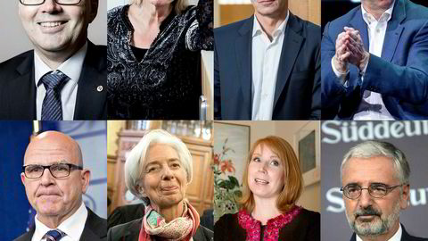 Fra venstre: Svein Richard Brandtzæg , Kristin Clemet, Jens Stoltenberg, Eric Schmidt, H.R. McMaster, Christine Lagarde , Annie Lööf og Paul Achleitner.