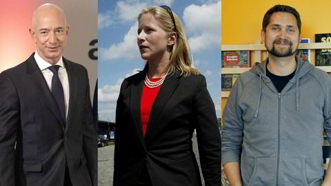 Fra venstre: Amazon-boss Jeff Bezos, Kinnevik-eier Cristina Stenbeck og Kolonial.no-sjefen Karl Alveng Munthe-Kaas.