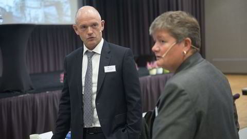 Ståle Kyllingstad,konsernsjef IKM Gruppen, og Hege Kverneland (National Oilwell Varco) på Energikonferansen til DN.
                  Foto: Per Ståle Bugjerde