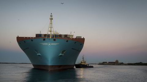 Arkivbilde. Verdens største containerskip er fra Mærsk Mc-Kinney Møller og har gjennomført sin jomtrutur fra Asia til Europa. Foto: Björn Larsson Rosvall /
