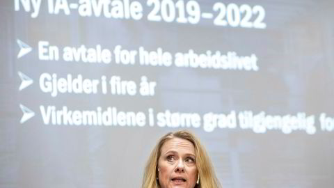 Arbeids- og sosialminister Anniken Hauglie presenterte tirsdag den nye avtalen om inkluderende arbeidsliv (IA).