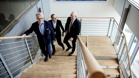 Gunnar Halvorsen i Hitecvision (fra venstre) har gjort et nytt milliardoppkjøp. Her sammen med resten av teamet, Einar Gjelsvik og Michael Robberstad.