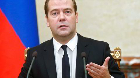 KOM MED FORSIKRINGER. Dmitrij Medvedjev, statsminister i Russland.