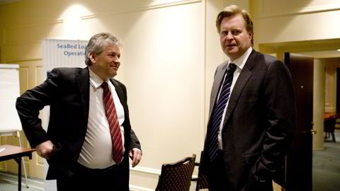 Finansdirektør Svein Knudsen i EMGS(t.h). Her sammen med daværende toppsjef Terje Eidesmo i forbindelse med noteringen av selskapet i 2007. Foto: